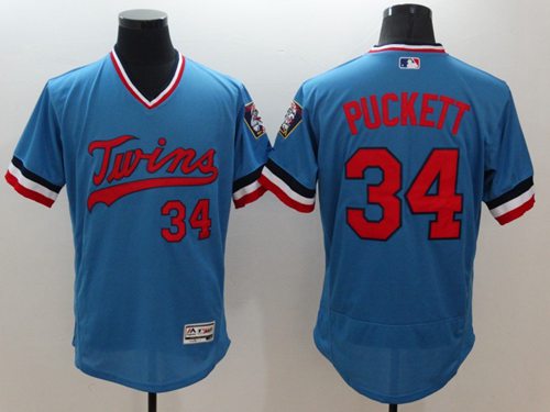 Twins #34 Kirby Puckett Light Blue Flexbase Authentic Collection Cooperstown Stitched MLB Jersey - Click Image to Close